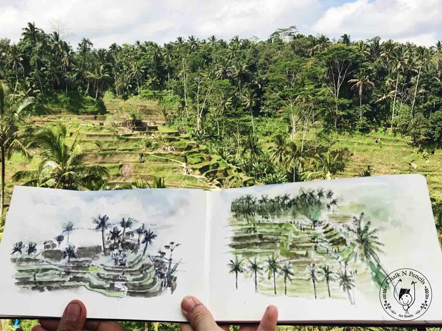 Art-Class-Adults-Singapore-Chalk-n-Pencils-Watercolour-Plein-Air-Rice-Terrace-Bali