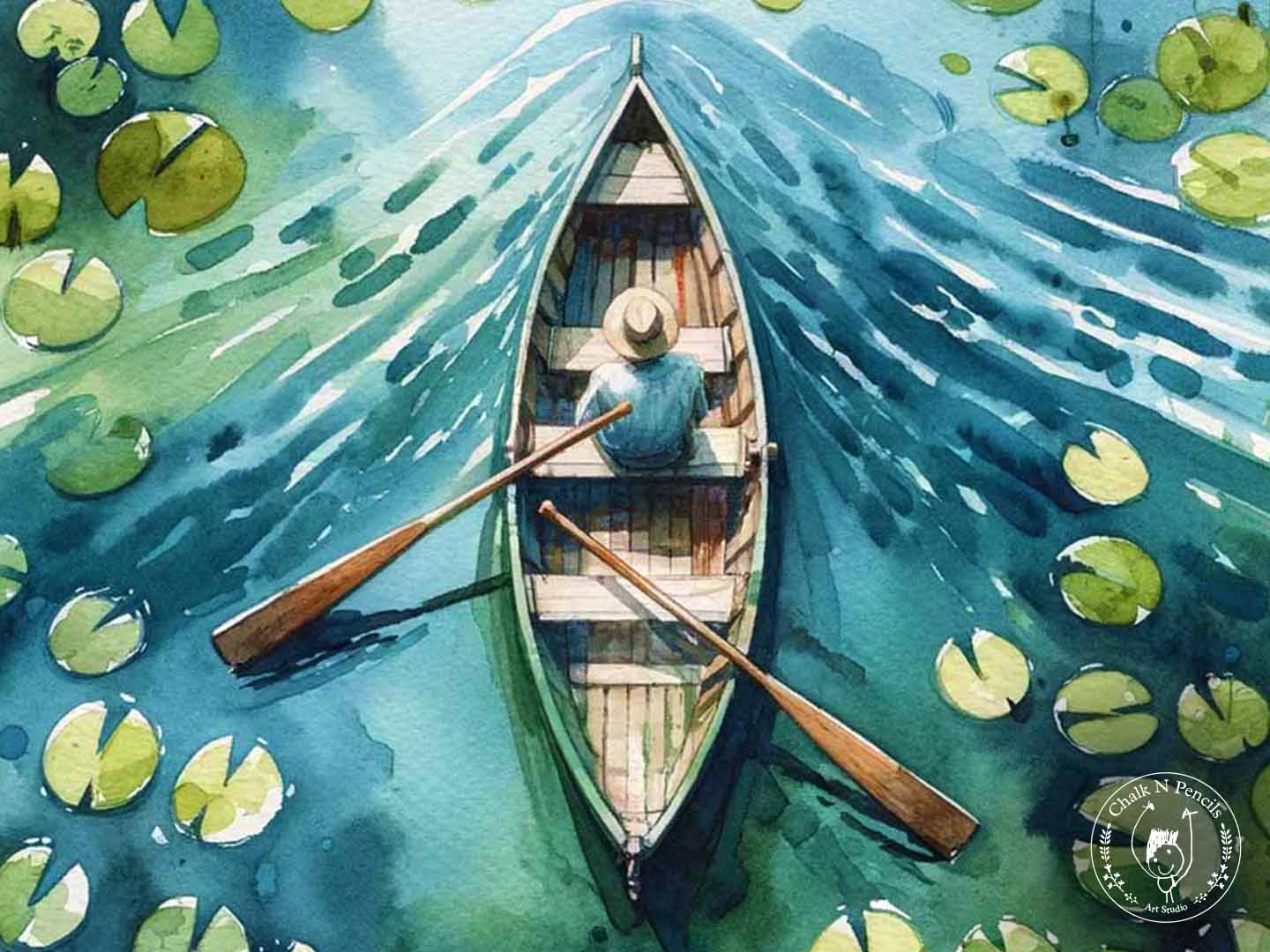 Art-Class-Adults-Singapore-Watercolour-Lily-Pond-Rowboat-Chalk-n-Pencils